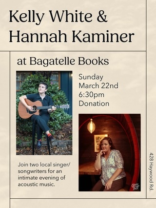 Singer Songwriters Kelly White and Hannah Kaminer at Bagatelle Books