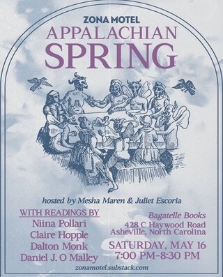 Zona Motel Reading Saturday, May 16th with Mesha Maren, Juliet Escoria, and others