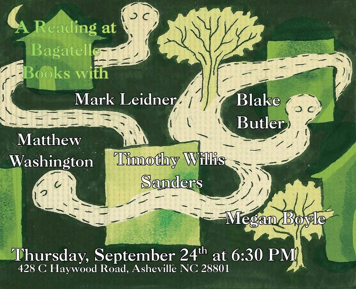 A Reading at Bagatelle Books Thursday, September 24th at 6:30 PM